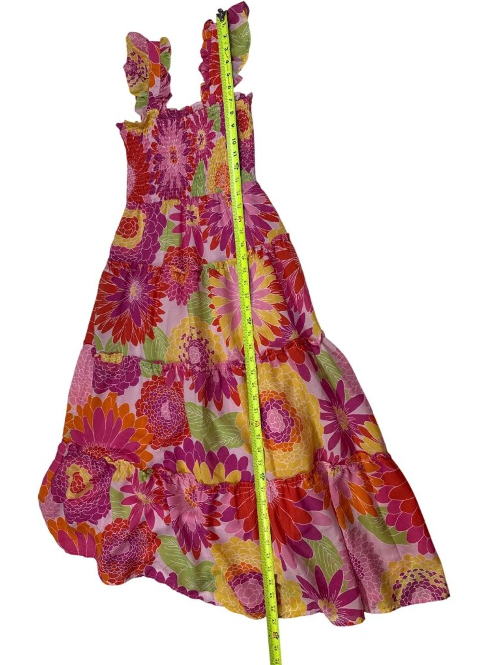 J.Marie XS Floral Maxi Dress Pink & Green Elastic Smocked Bodice (PP585) - Picture 6 of 9